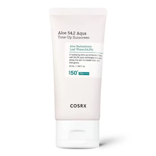 COSRX - Aloe 54.2 Aqua Tone-Up Sunscreen 50ml-550x550.jpg COSRX ALOE 54.2 AQUA TONE UP SUNSCREEN SPF50+PA++++ 50ML - Image 1